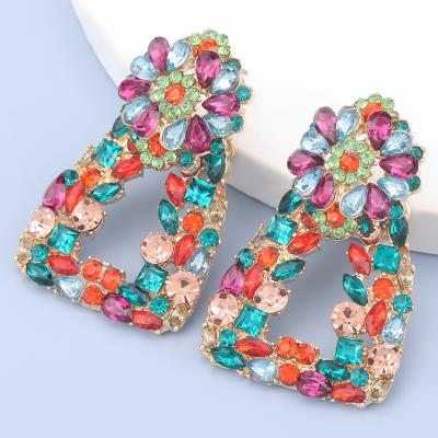 China Eco-Friend Fashion Color Diamond Series Alloy Rhinestone Geometric Flower Earrings for sale