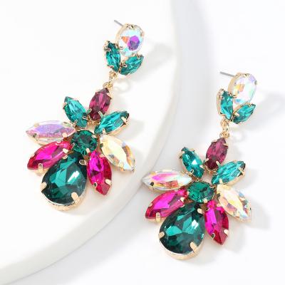 China Eco-friend Fashion Alloy Colored Geometric Diamond Flower Earrings-Series Glass Multilayer Alloy Set for sale