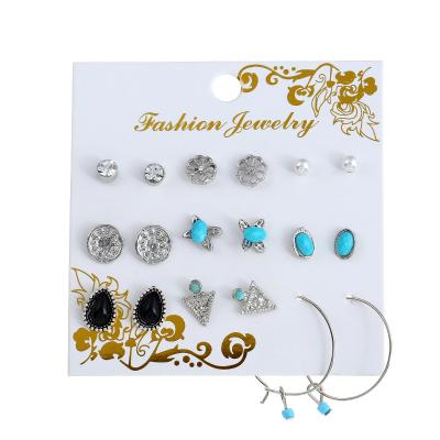 China Eco-Friend Retro Bohemia Multi Piece Earrings Set Combination Alloy Drill Earrings for sale