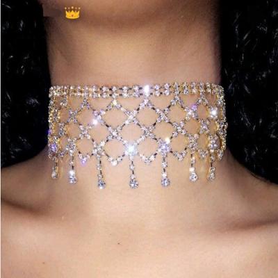 China eco-friend geometric grid exaggerated necklace full of diamonds super flashy nightclub necklace for sale