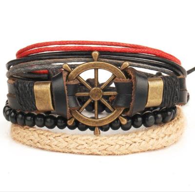 China Eco-Friend Vintage Boat Rudder Boat Anchor Punk Bracelet Hand Knitted Multi Men's Bracelet for sale