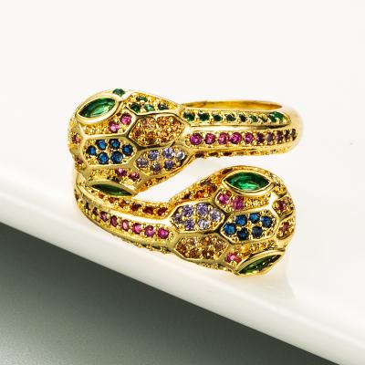 China Eco-friend fashionable personality snake-shaped opening hip-hop micro-inlaid zircon copper-plated ring for sale