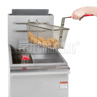 China Stainless Steel Tank CHANGING COMMERCIAL Double Cylinder Vertical Single Basket Chicken Fryer Potato Chips Machine Electric /Gas Open Pan for sale