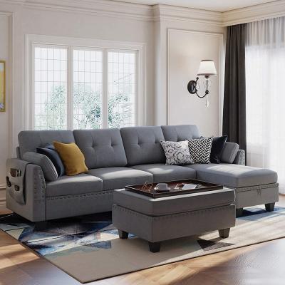 China (Other)Adjustable Type 4 Seat Sofa Couch Set Family Convertible Sectional L Shape Sectional Sofa With Storage Ottoman For Living Room for sale