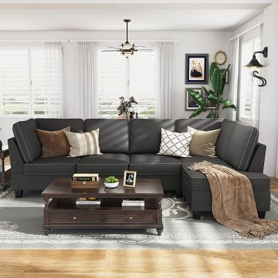 China Wholesale Furniture Convertible L Shaped Fabric Corner Sectional Sofa Set 5 Seats To Bed Living Room Sofas for sale