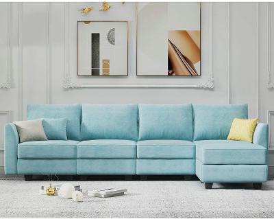 China Living Room Adjustable Fabric Sectional Sofa (Other) Sky Blue L Shape Sofa Set Furniture Modern Chaise Modular Sofa for sale