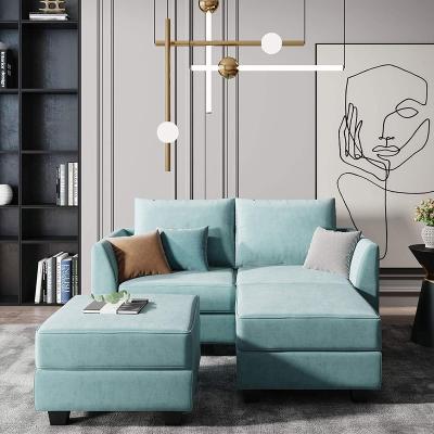 China Sectional Sofa Blue L Shape Adjustable Living Room Fabric (Other) Sofa Set Modern Modular Furniture Chaise for sale