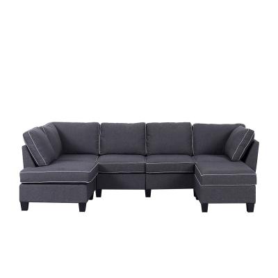 China 4 Seater (Other) Adjustable Commercial European Style Modular Sofa Furniture Gray U Shaped Fabric Sofa Set for sale