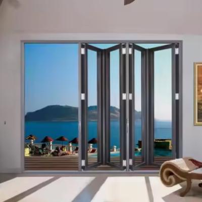 China Typhoon Resistance Aluminum Folding Door Customized Tempered Glass Folding Door for sale