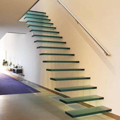 China 12mm Thick Floating Glass Stairs with Tread Size of 900-2000mm x 250-350mm x 150-200mm in Clear Grey or Customized Color for sale