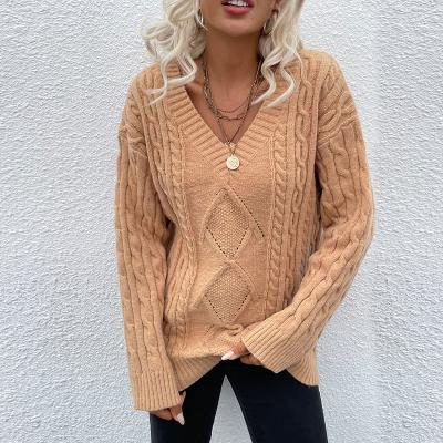 China QUICK DRY Europe and the United States new autumn winter weave twist v-neck sweater commuter sweater intellectual stylish woman for sale