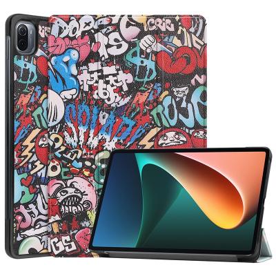 China Wholesale Lightweight Slim Triple Stand Flip Folding Leather Tablet Case Printed Leather Case for Xiaomi 5 pro 5G 2021 protection for sale