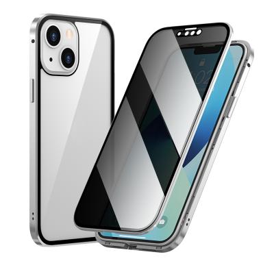 China Magnetic Anti-drop Privacy Metal Tempered Glass Dual Cell Phone Case For iPhone 13 13 pro 12 pro XS Max XR Max 11 for sale