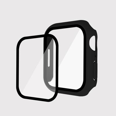 China Full Cover Flexible Watch Case 2 in 1 Hard PC 3D 9H Tempered Glass Screen Protector For iwatch 38 40 42 41mm 45mm Cover for sale