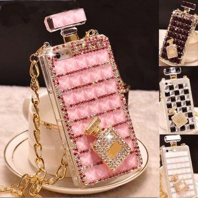 China Luxury Anti-fall Bling Rhinestone Perfume Bottle Phone Case For iPhone 13 12 pro 11 Xs With Chain For S21 Ultra for sale