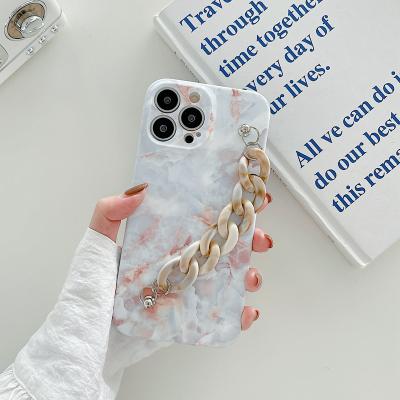 China Luxury Eco-friendly IMD TPU Full Cover Marble Cell Phone Soft Case With Wrist Chain Bracelet Strap For iPhone 13 Pro Max 12Pro for sale