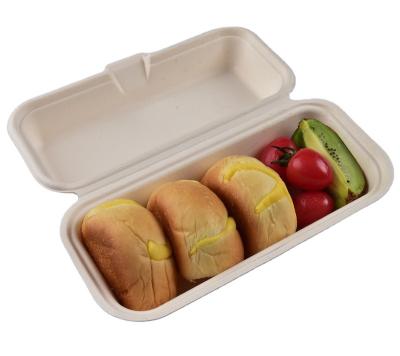 China Disposable Biodegradable Sugarcane Pulp Clamshell Box Food Bagasse Container for sale