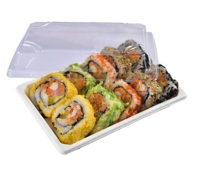 China Disposable Biodegradable Bagasse Pulp Sugar Cane Sushi Tray Square Box Plastic Container for sale