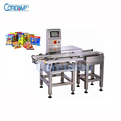 China Automatic high accuracy weight checker weight detection for vegetable meat snack bread food with tray for sale