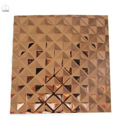 China Industrial Used / Decoration SUS304 Rose Gold Diamond Stamped Stainless Steel Gold Wall Decor Gold Mirror Leaf for sale