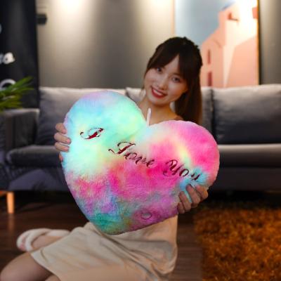 China Cushion Phrase Embroidery  LED Colorful Glowing 30cm Love Heart Shape Stuffed Animal Christmas New Year Gift Plush Kid Toy Cushion for sale