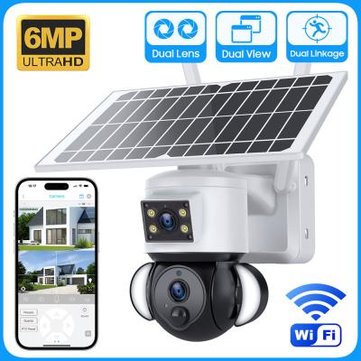 China Luces de destello de la cámara de vigilancia de la prenda impermeable del panel de 6MP Dual Lens Solar en venta