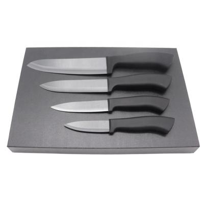 China Hot Viable Design Black Kitchen Knife Set Soft Touching Handle Sharp Blade 4pc Ceramic Knife Set With Gift Box for sale