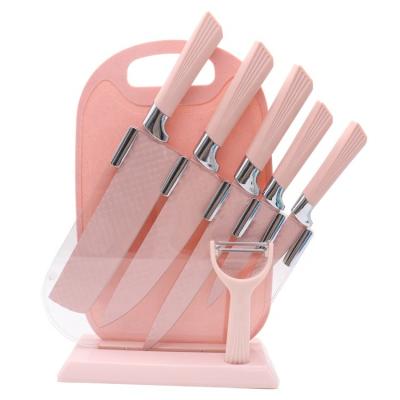 China Kitchen Use Kitchen Knife Set Low Moq Professional Non-Stick Coating 8pc Kitchen Knife Set With Stand Peeler for sale