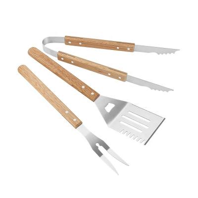 China Outdoor BBQ Use BBQ Tool Kit 4pcs BBQ Tool Kit with Rubber Wood Handle for sale