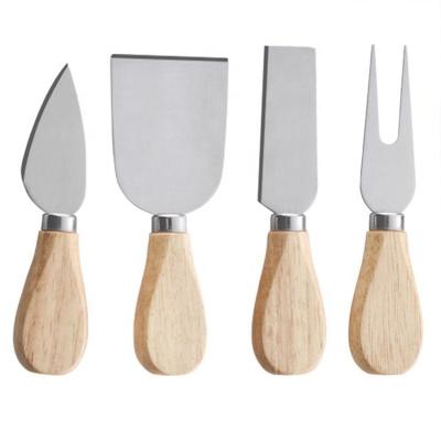 China LOQ MOQ Logo 4pc Viable Custom Rubber Wooden Cheese Tools Hard Serving Fork Cheese Knife Set LOQ MOQ Soft Cheese Knife Spreader Knife Set for sale