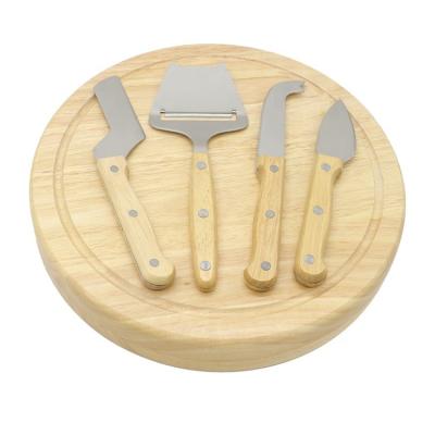 China Round Cheese Cutting Board Rubber Wooden Cheese Knife Set Custom Logo Cheese Board Set for sale