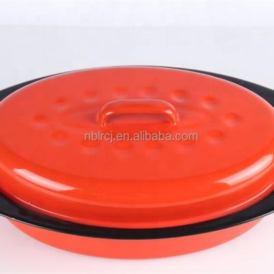 China Kitchen Tableware Quality Viable Italian Universal Sensitive Two-Ear Orange Black Hot Pot Care Pure Color Enamel Solid Color Cook Dinner for sale