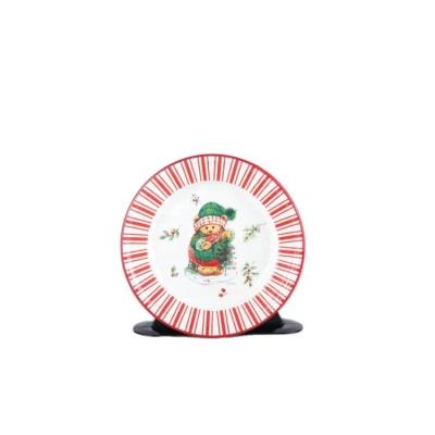 China European and American Disposable Artwork Can Be Customized Christmas Day Bear Carbon Steel Dish Non-Toxic Ceramic Dish for sale