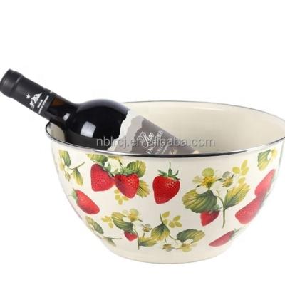 China Strawberry Disposable Bowl With Custom Logo Home Kitchen Kitchen Eating Storage Dish Enamel Tin Metal Salad Serving Bowl Series for sale