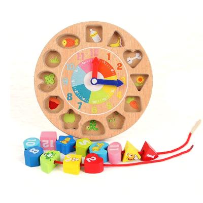 China Bead Clock Educational Toy Colorful Number Cartoon Wooden Sorter DIY Funny TOY DIY Shape Puzzle for sale