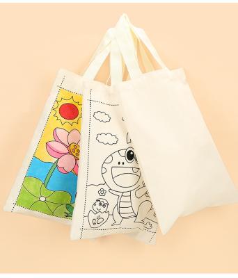 China Wholesale Folding Customize DIY Painted Canvas Bag Handbag Shopping Bag Children's Graffiti Painting Hot Selling Set for sale