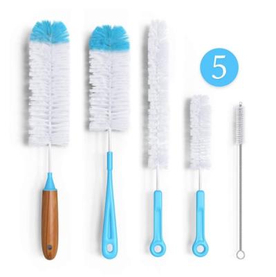 China Amazon Stocked Hot Selling Bottle Brush Cleaner In 5 Pieces Long Line Water And Straw Bottle Cleaning Brush Kitchen Scrub Set for sale