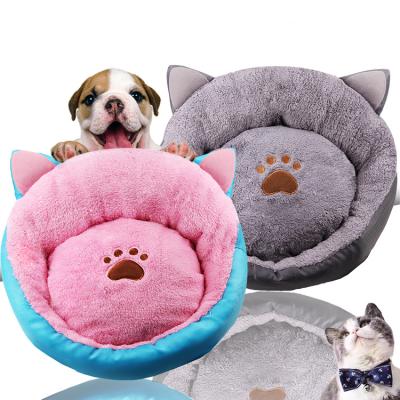 China New Paw Pet Sofa Dog Beds Travel Cat Ears Waterproof Bottom Soft Fleece Cat Bed House Warm for sale