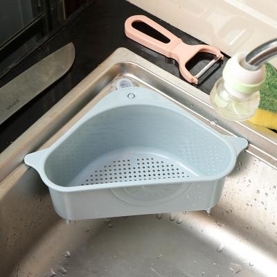 China Sustainable Kitchen Sink Triangle Drain Basket Fruit Vegetable Dish Rack Storage Kitchen Tools Sink Strainer for sale