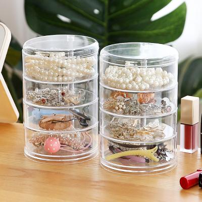 China Four-Layer Modern Transparent Storage Box Rotating PS Jewelry Storage Box With Lid for sale