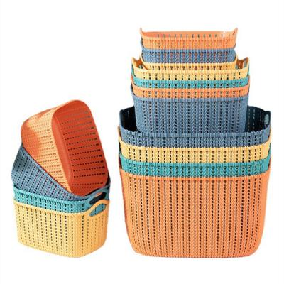 China Modern Colorful Mini Desktop Plastic Storage Basket Sundries Storage Box With Handle for sale