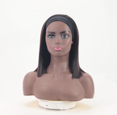 China Wholesale Brown Synthetic Medium Length Straight Human Hair Bob Headband Bob Wigs For Black Women for sale