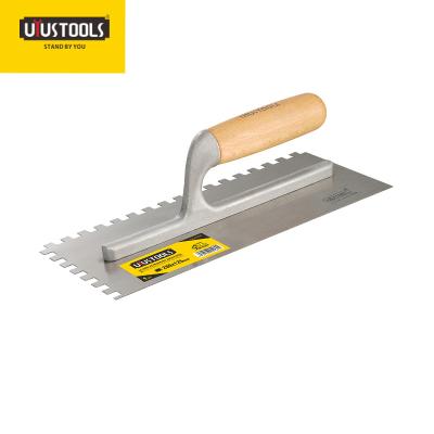 China UYUSTOOLS SQUARE Carbon Steel Notched Finish Trowel With Square Teeth (Wooden Handle) for sale