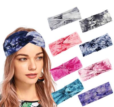 China 2021 new fashion style tie dyed sweat-absorbent sports hair band multicolor cotton printed headbands sports fitness yoga headband for sale