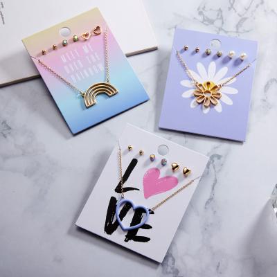 China Wholesale 4pcs/set Modern Simple Geometric Hollow Paper Card Rainbow Love Paper Card Necklace Stud Earrings for sale