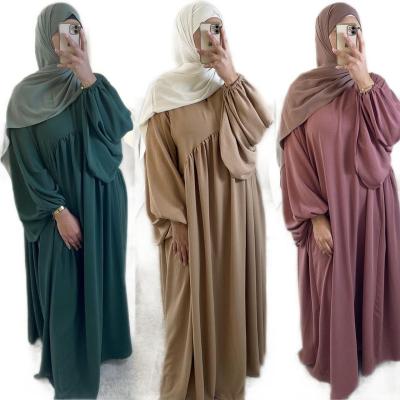 China Hot Sale Solid Color Polyester Summer Malaysia Indonesia Dubai Muslim Islamic Clothing Bow Long Sleeve Abaya Soft Style Simple for sale