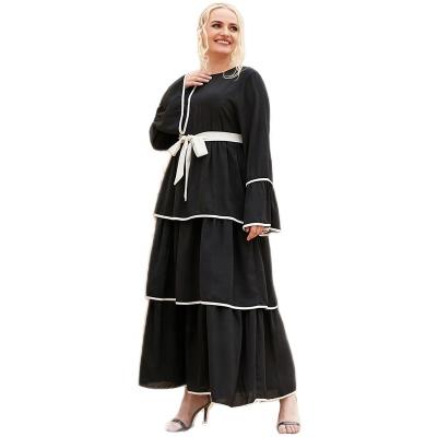 China Anti-static Black White Patchwork Layered Cake Dress Muslim Turkish Islamic Abaya Ladies Dress Dubai Qatar Clothing For Arab Women for sale