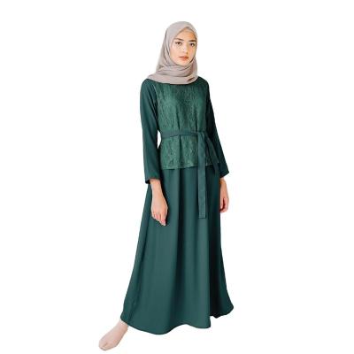 China Malaysia Girls Baju Kurung Top and Skirt Set Asian Muslim One Piece Dress Green Elegant Lace Abaya 840 for sale