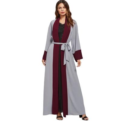 China Polyester Dubai Emirates Woman Kimono Open Long Robe Nida Turkish Abaya Islamic Dubai Muslim Simple Design Clothing With Belt for sale