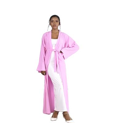 China Women's Style Basic Kimono Abaya LR378 Dubai Robe Design Purple Color Fashionable Turkish Open Muslim Pink Pink Robe for sale